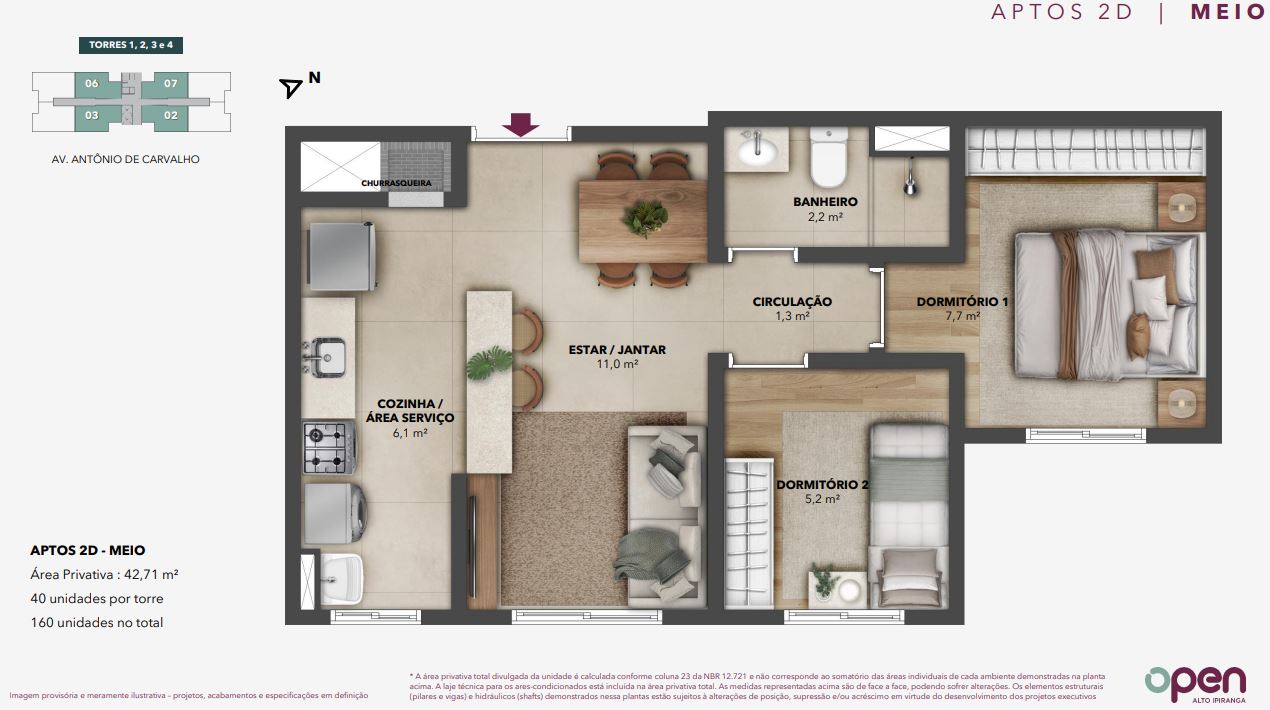 Planta Apartamentos 2d MEIO - Open alto ipiranga